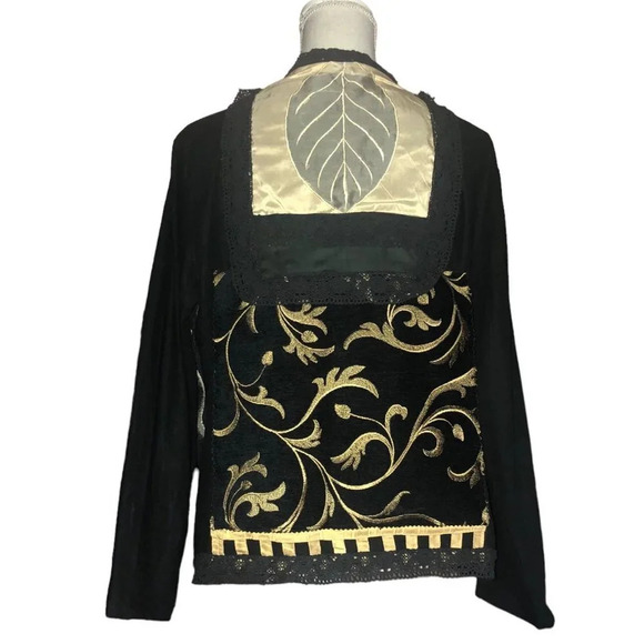 MAGIC JACKET Sz ? Women's Linen Black Beige Gold "One of a Kind" Jacket Handmade - Picture 8 of 10
